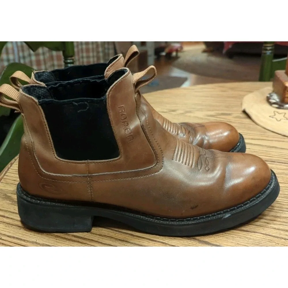 Roper Lucas Brown Leather Mens Chukka Ankle Boots US 10.5 Non Slip Pull‎ On